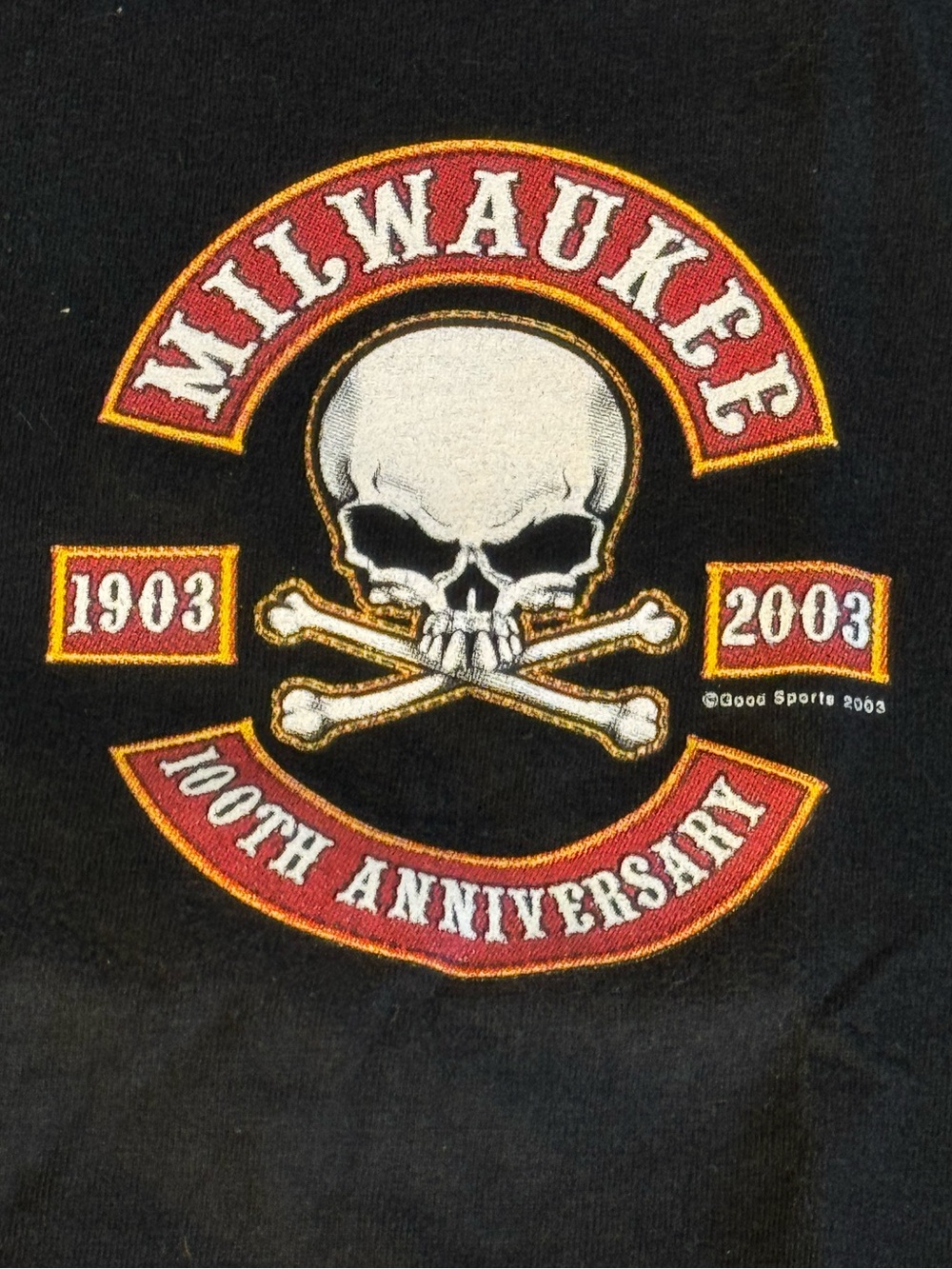 Vintage 2003 Milwaukee 100th Anniversary Skull Graphic T-Shirt XXL Black